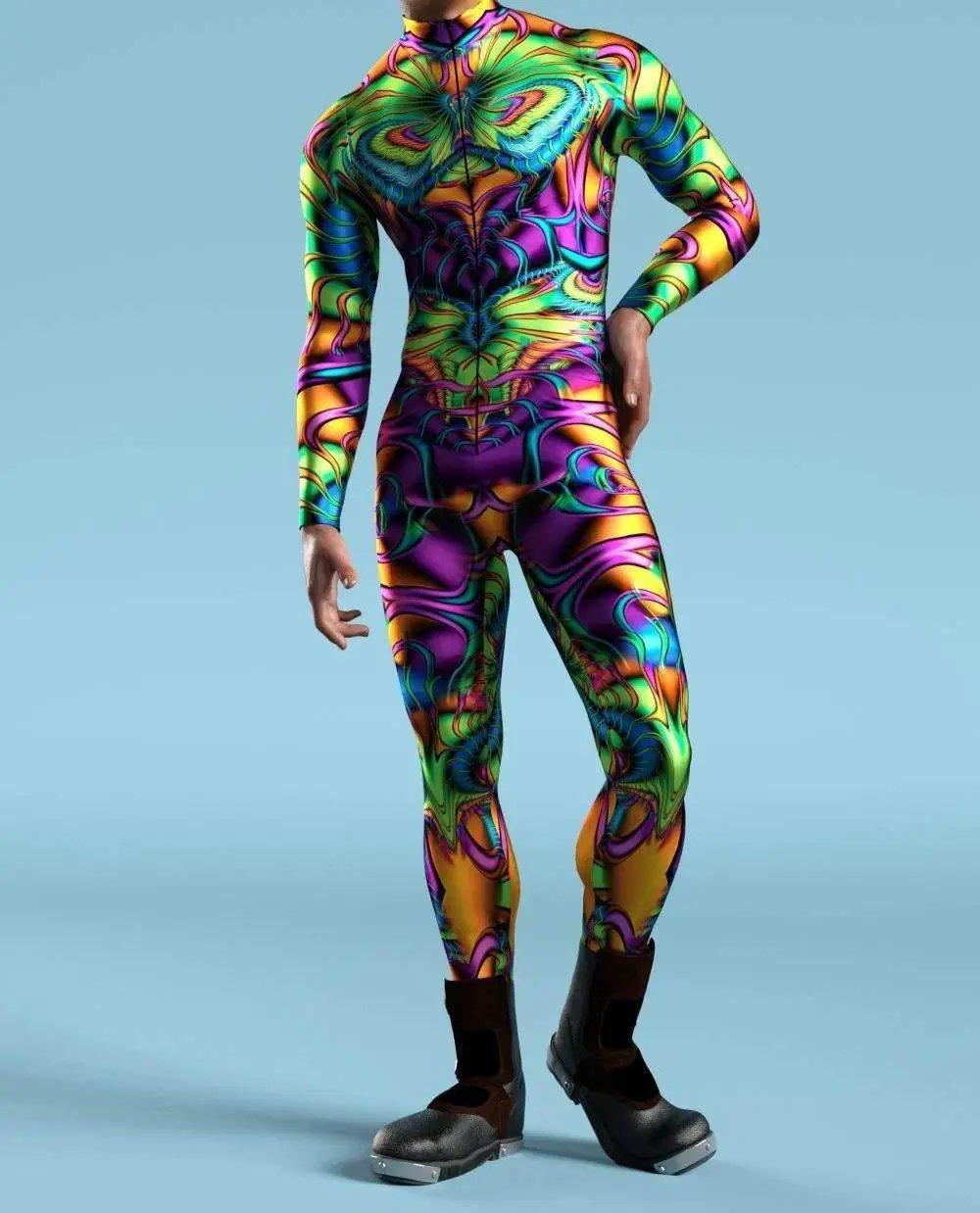  Colorful Machine Zentai Men Bodysuit Front Zipper Jumpsuit Carnival Festival Outfit Thumb Sleeves Cosplay Costume -  ToylandEU™