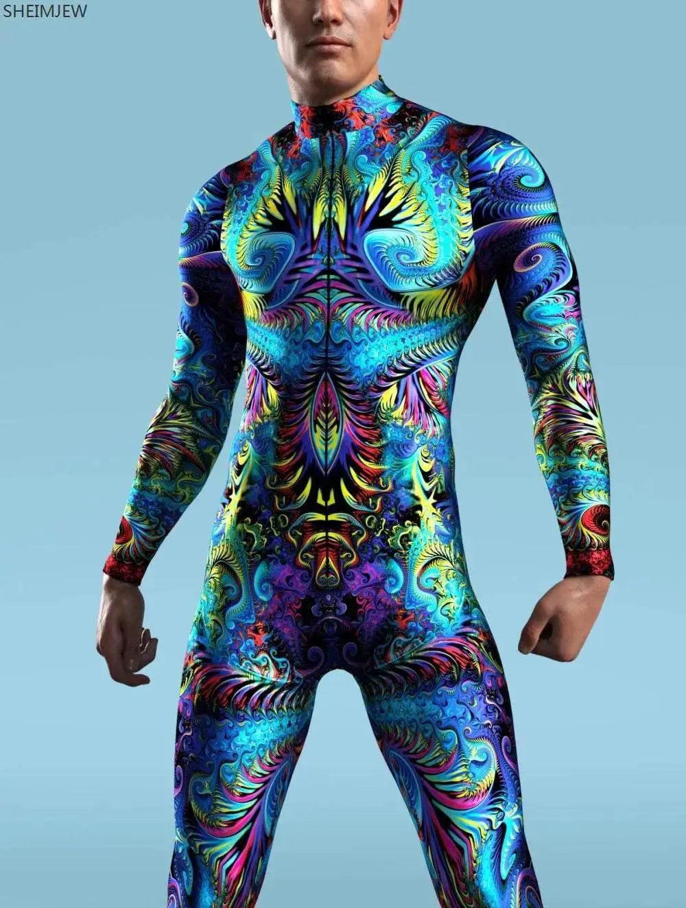  Colorful Machine Zentai Men Bodysuit Front Zipper Jumpsuit Carnival Festival Outfit Thumb Sleeves Cosplay Costume -  ToylandEU™