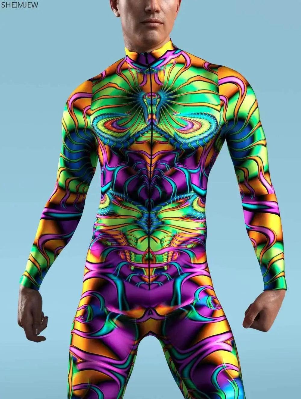  Colorful Machine Zentai Men Bodysuit Front Zipper Jumpsuit Carnival Festival Outfit Thumb Sleeves Cosplay Costume -  ToylandEU™