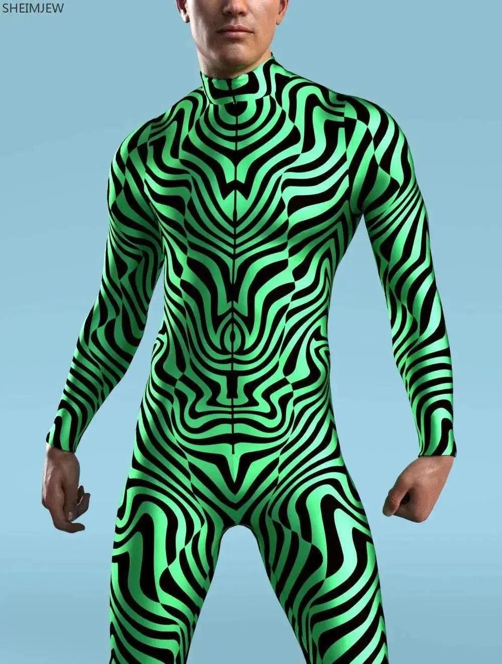  Colorful Machine Zentai Men Bodysuit Front Zipper Jumpsuit Carnival Festival Outfit Thumb Sleeves Cosplay Costume -  ToylandEU™
