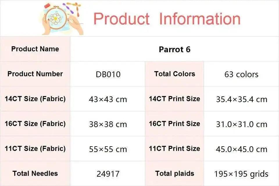  Colorful Parrot Cross Stitch DIY Kit – 14CT, 16CT, 11CT White Aida Fabric with Printed Patterns, Needle & Thread Included -  ToylandEU™