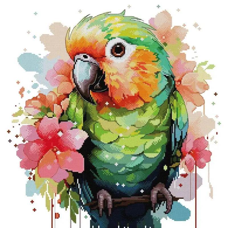 Colorful Parrot Cross Stitch DIY Kit – 14CT, 16CT, 11CT White Aida Fabric with Printed Patterns, Needle & Thread Included - ToylandEU