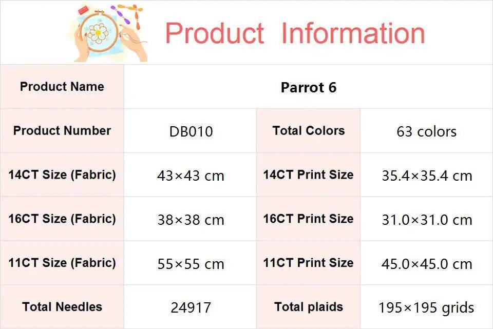 Colorful Parrot Cross Stitch DIY Kit – 14CT, 16CT, 11CT White Aida Fabric with Printed Patterns, Needle & Thread Included - ToylandEU