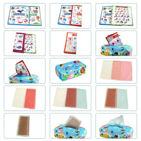 Colorful Soft Sensory Tissue Box Toy For Babies 0-18M Montessori Silk Texture Educational -  ToylandEU™