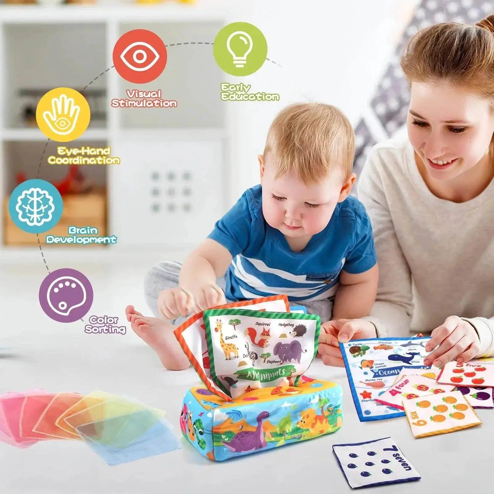  Colorful Soft Sensory Tissue Box Toy For Babies 0-18M Montessori Silk Texture Educational -  ToylandEU™