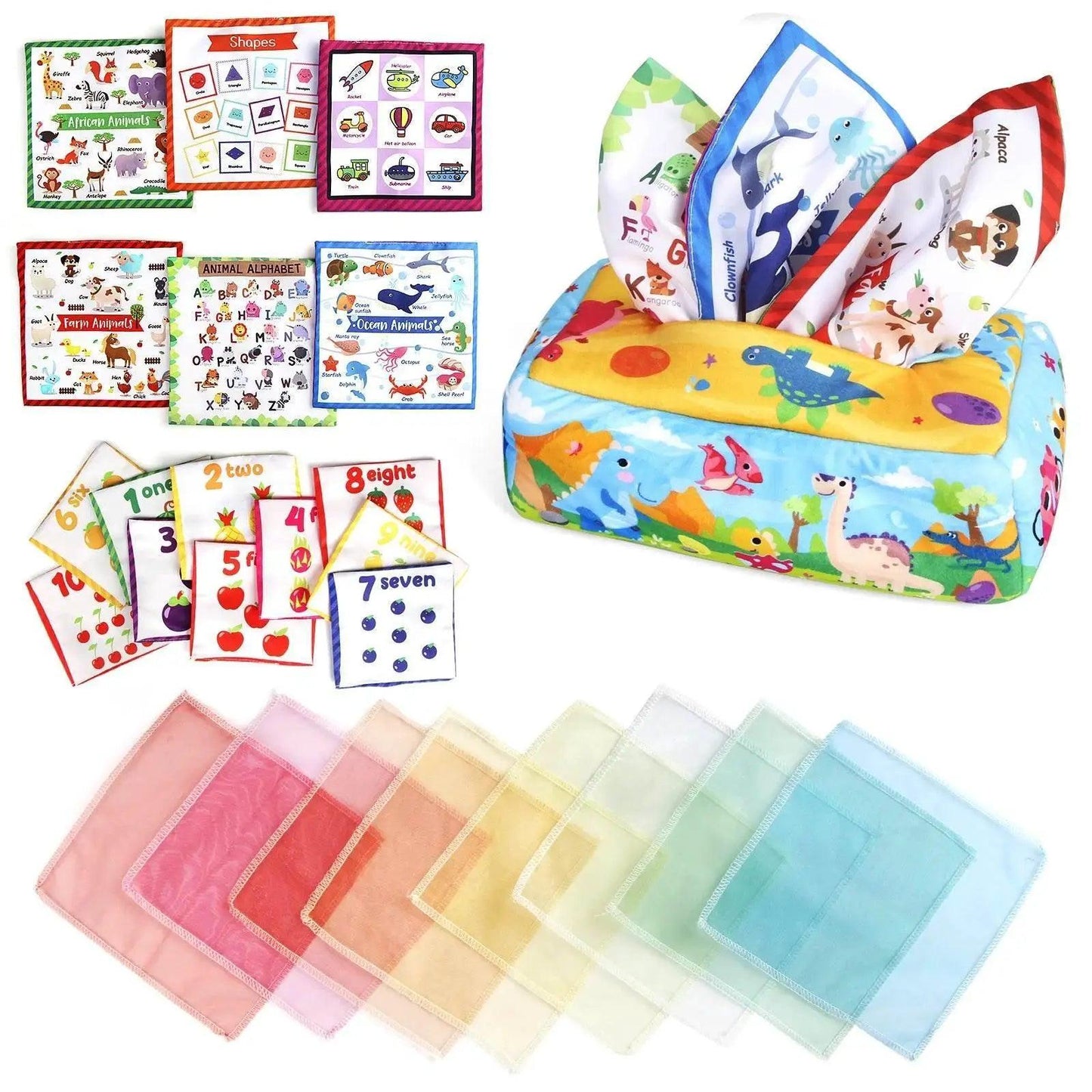  Colorful Soft Sensory Tissue Box Toy For Babies 0-18M Montessori Silk Texture Educational -  ToylandEU™