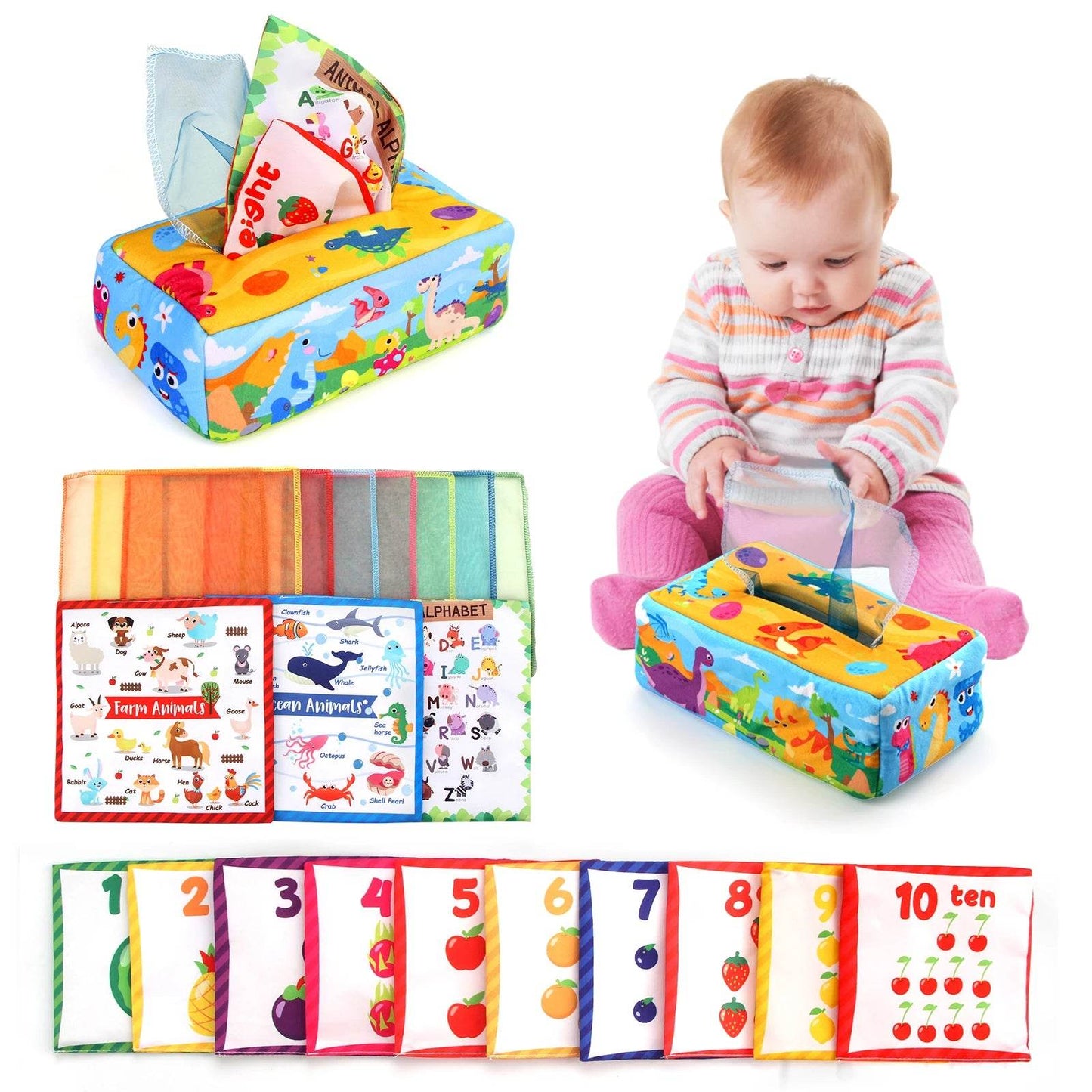 Baby Tissue Box Colorful Soft Sensory Toy For Toddler Finger Exercise Pumping Silk Scarf Gifts 0-18M Montessori Educational Toys - ToylandEU
