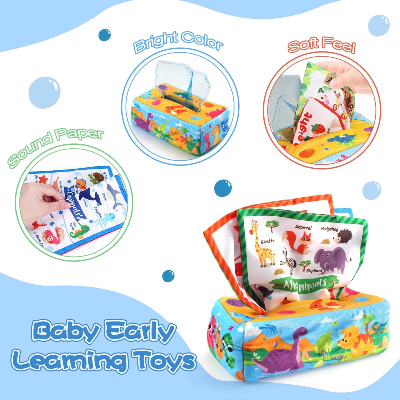 Baby Tissue Box Colorful Soft Sensory Toy For Toddler Finger Exercise Pumping Silk Scarf Gifts 0-18M Montessori Educational Toys - ToylandEU