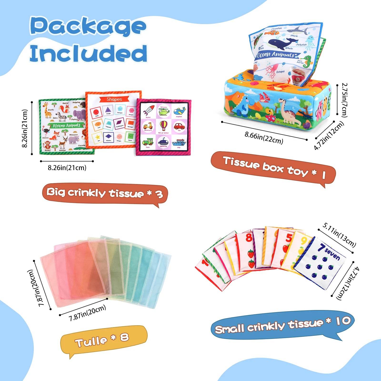 Baby Tissue Box Colorful Soft Sensory Toy For Toddler Finger Exercise Pumping Silk Scarf Gifts 0-18M Montessori Educational Toys - ToylandEU