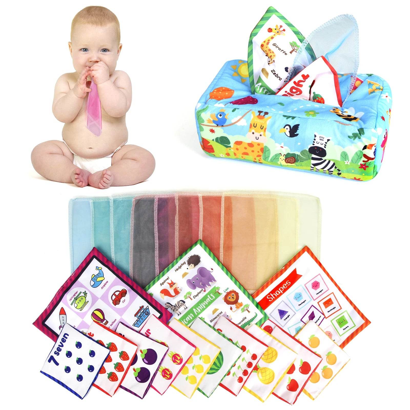 Baby Tissue Box Colorful Soft Sensory Toy For Toddler Finger Exercise Pumping Silk Scarf Gifts 0-18M Montessori Educational Toys - ToylandEU