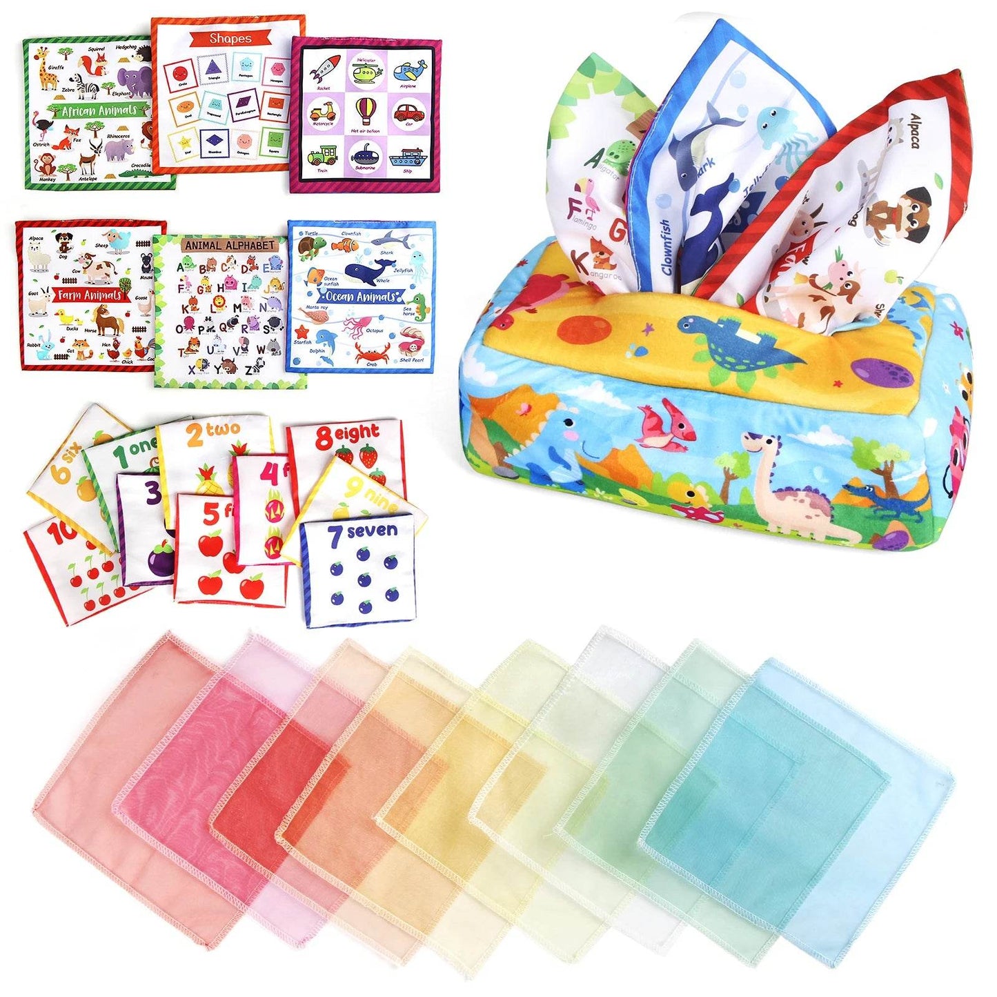 Baby Tissue Box Colorful Soft Sensory Toy For Toddler Finger Exercise Pumping Silk Scarf Gifts 0-18M Montessori Educational Toys - ToylandEU