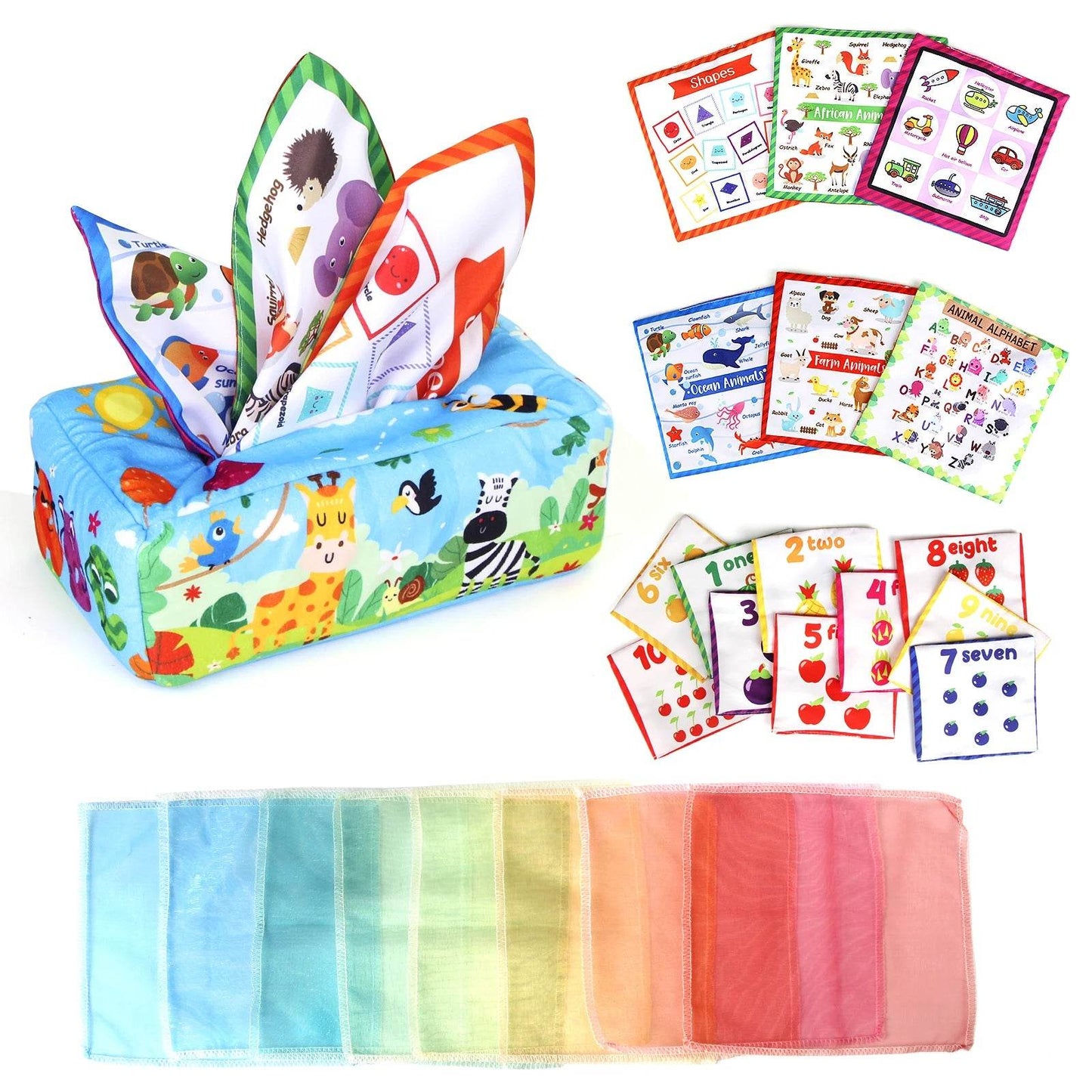 Baby Tissue Box Colorful Soft Sensory Toy For Toddler Finger Exercise Pumping Silk Scarf Gifts 0-18M Montessori Educational Toys - ToylandEU