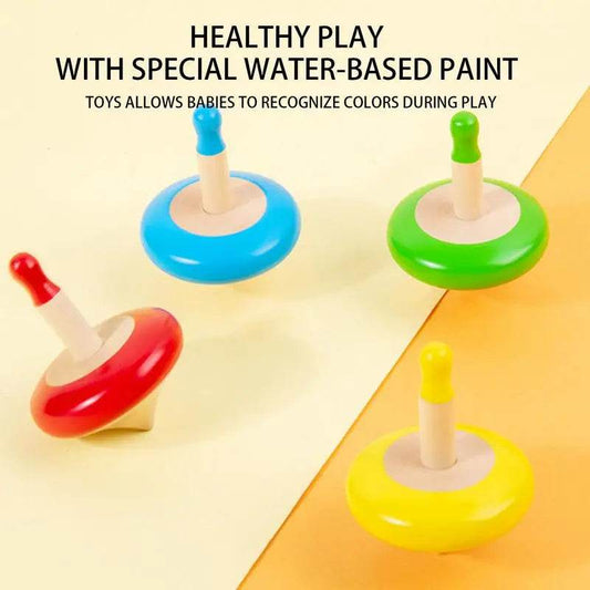 Colorful Wooden Spinning Tops Set - 4 Fun Gyroscope Toys for Kids - ToylandEU