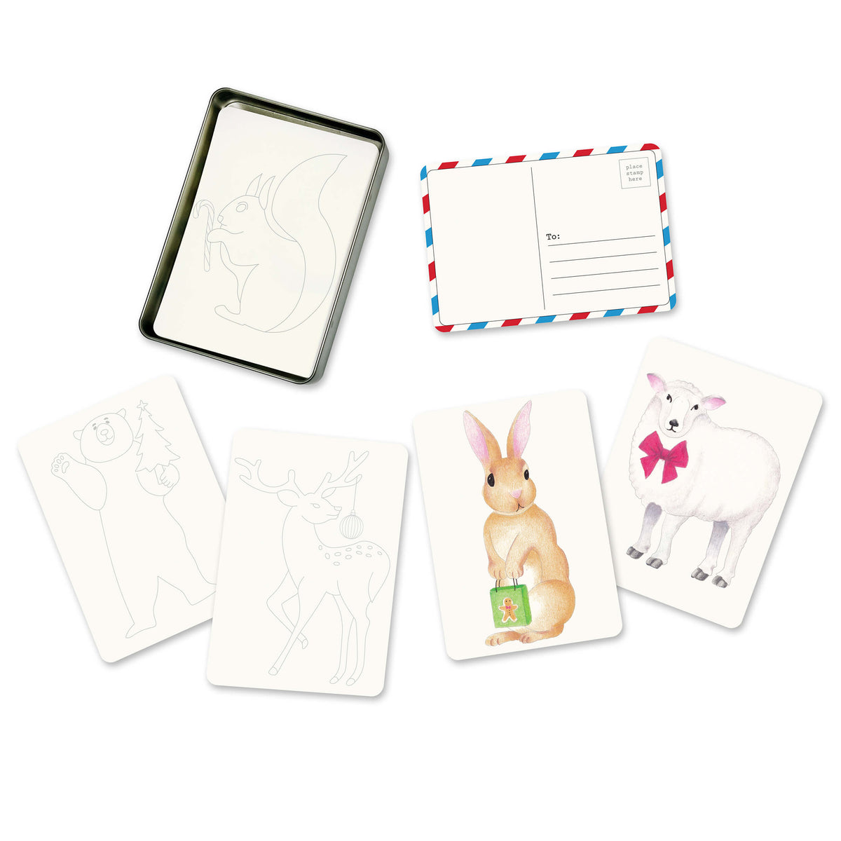 Coloring Postcards with Tin Storage | 30 Seasonal Cards | Toylandeu™