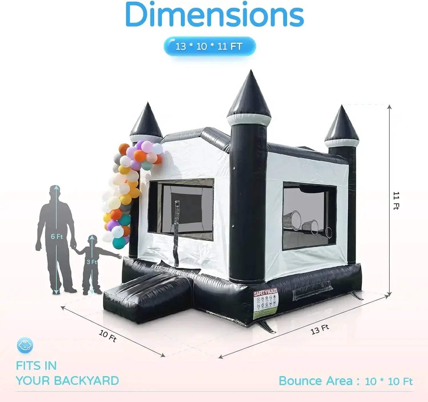 Commercial Black And White Inflatable Bounce House 13x10ft For Parties - ToylandEU