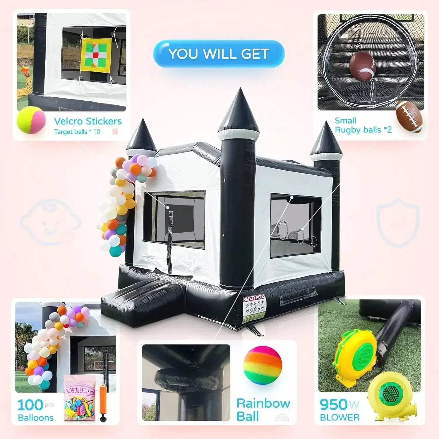 Commercial Black And White Inflatable Bounce House 13x10ft For Parties - ToylandEU