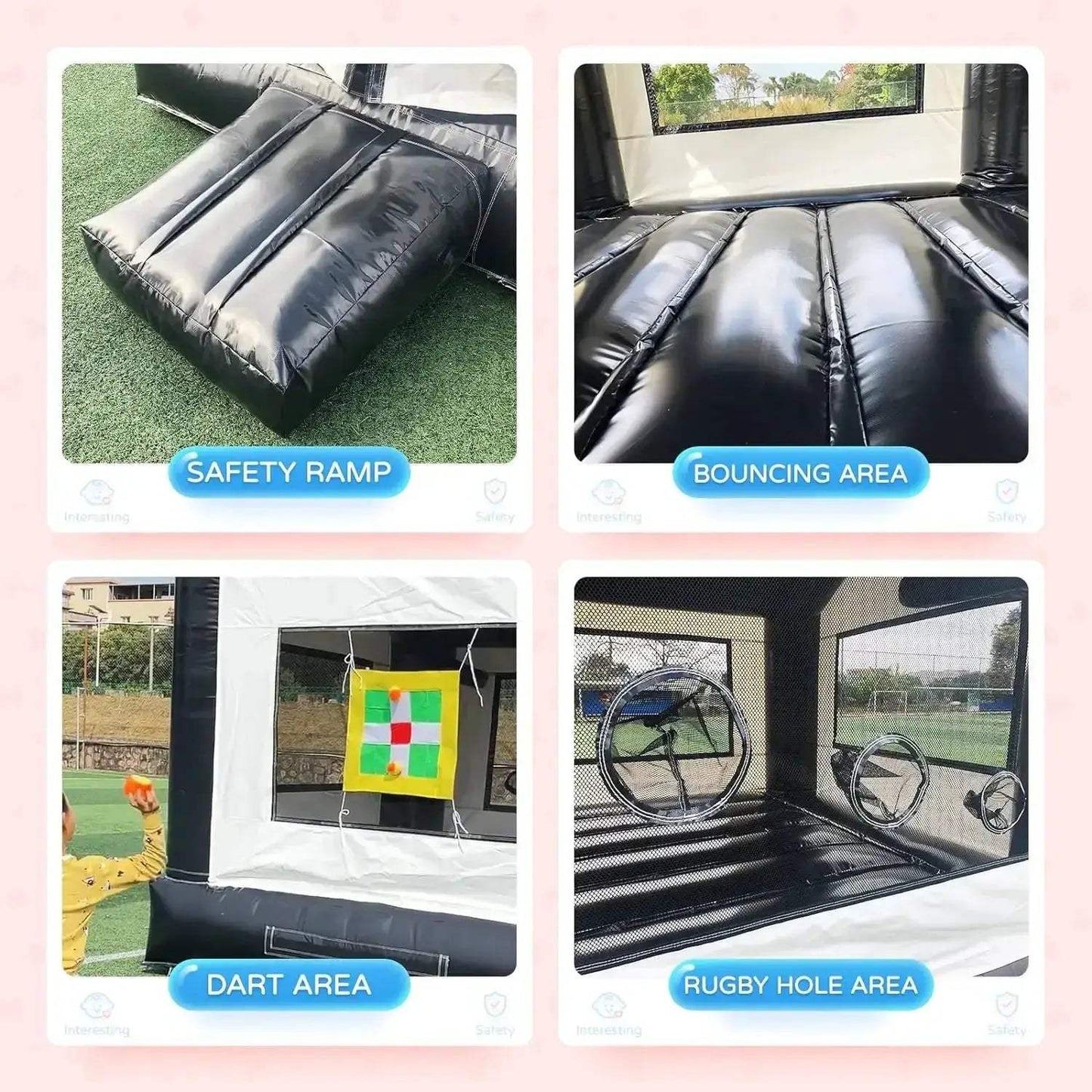 Commercial Black And White Inflatable Bounce House 13x10ft For Parties - ToylandEU