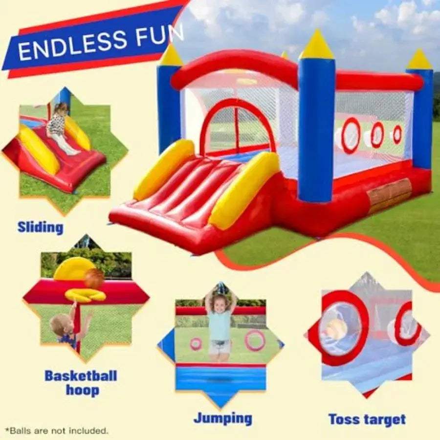 Commercial Grade PVC Bounce House With Wide Slide And Hoops - ToylandEU