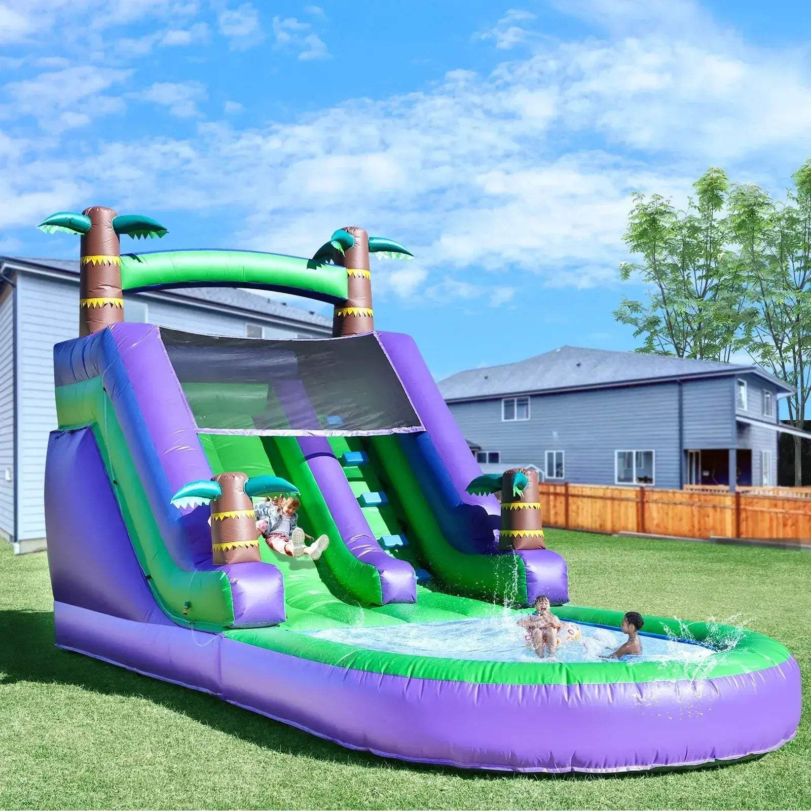 Commercial Grade PVC Inflatable Bounce House With Tropical Water Slide - ToylandEU
