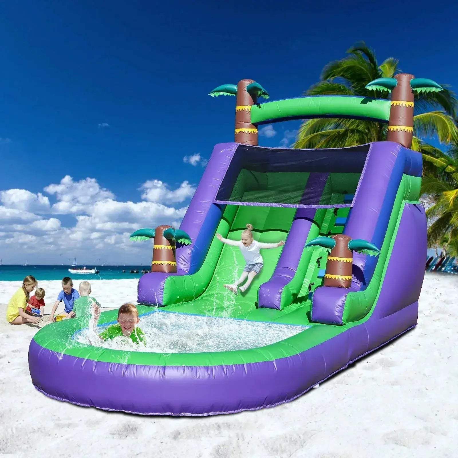 Commercial Grade PVC Inflatable Bounce House With Tropical Water Slide - ToylandEU