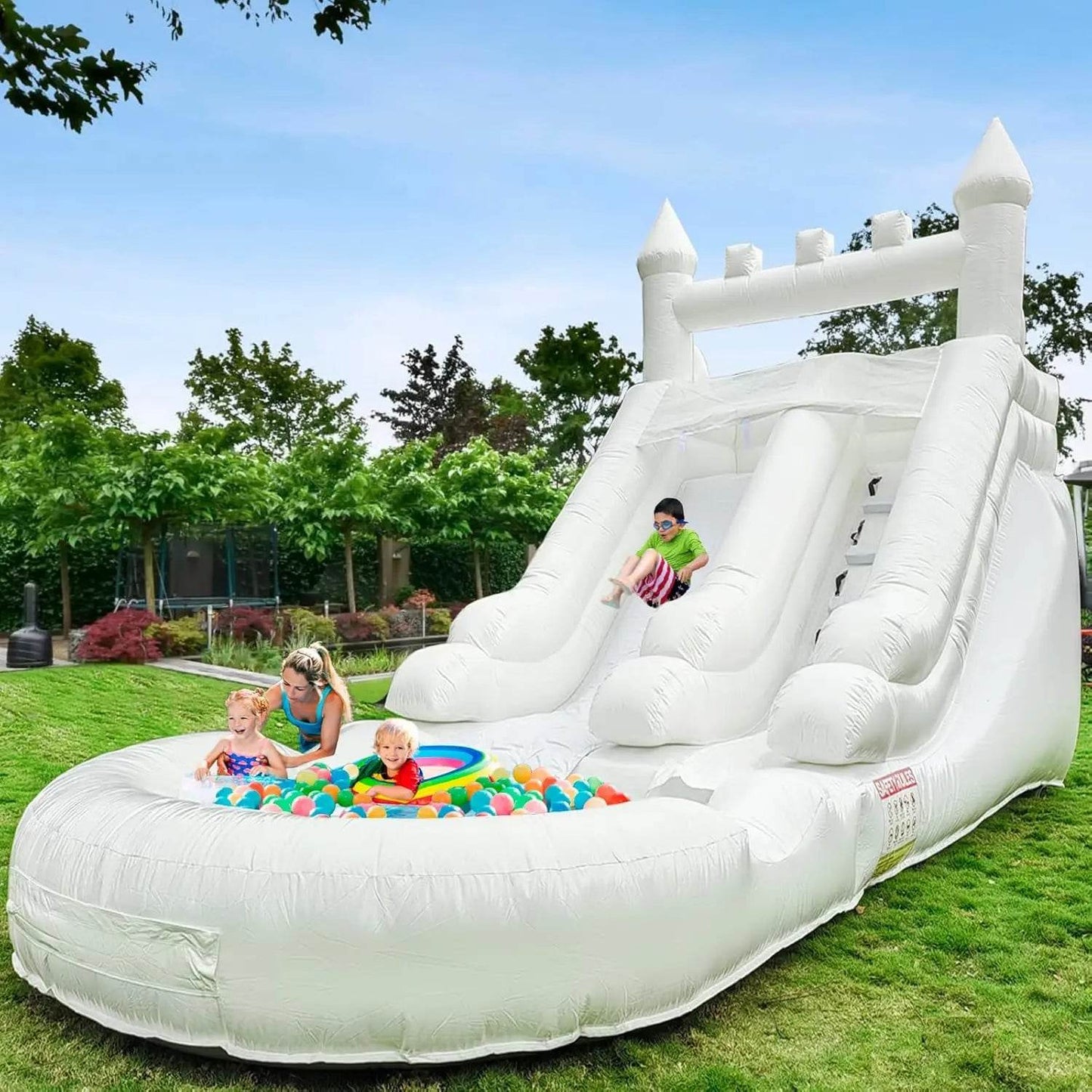 Commercial Grade White Inflatable Water Slide with Splash Pool Bouncy Castle for Adults and Kids Includes Blower Customization - ToylandEU