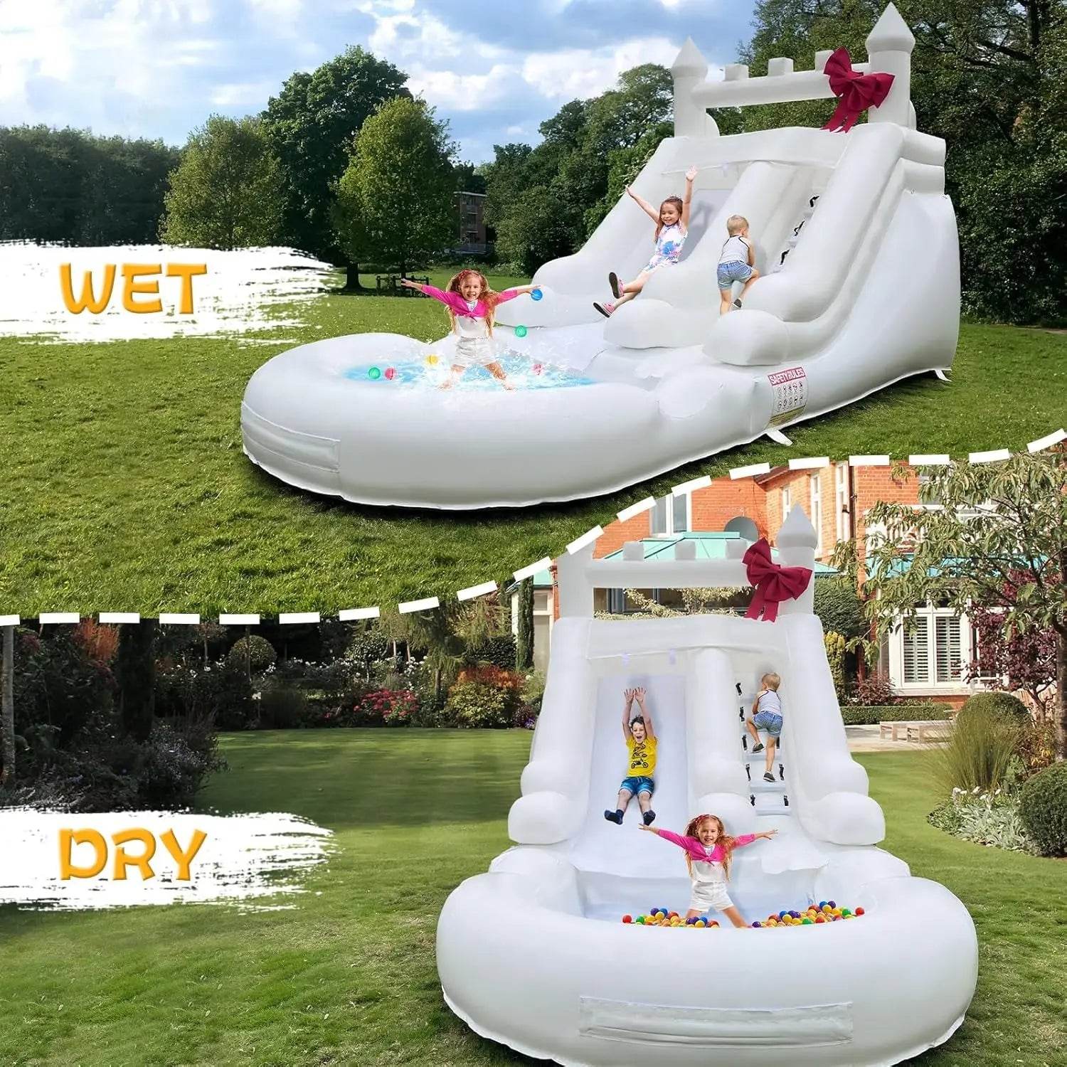 Commercial Grade White Inflatable Water Slide with Splash Pool Bouncy Castle for Adults and Kids Includes Blower Customization - ToylandEU