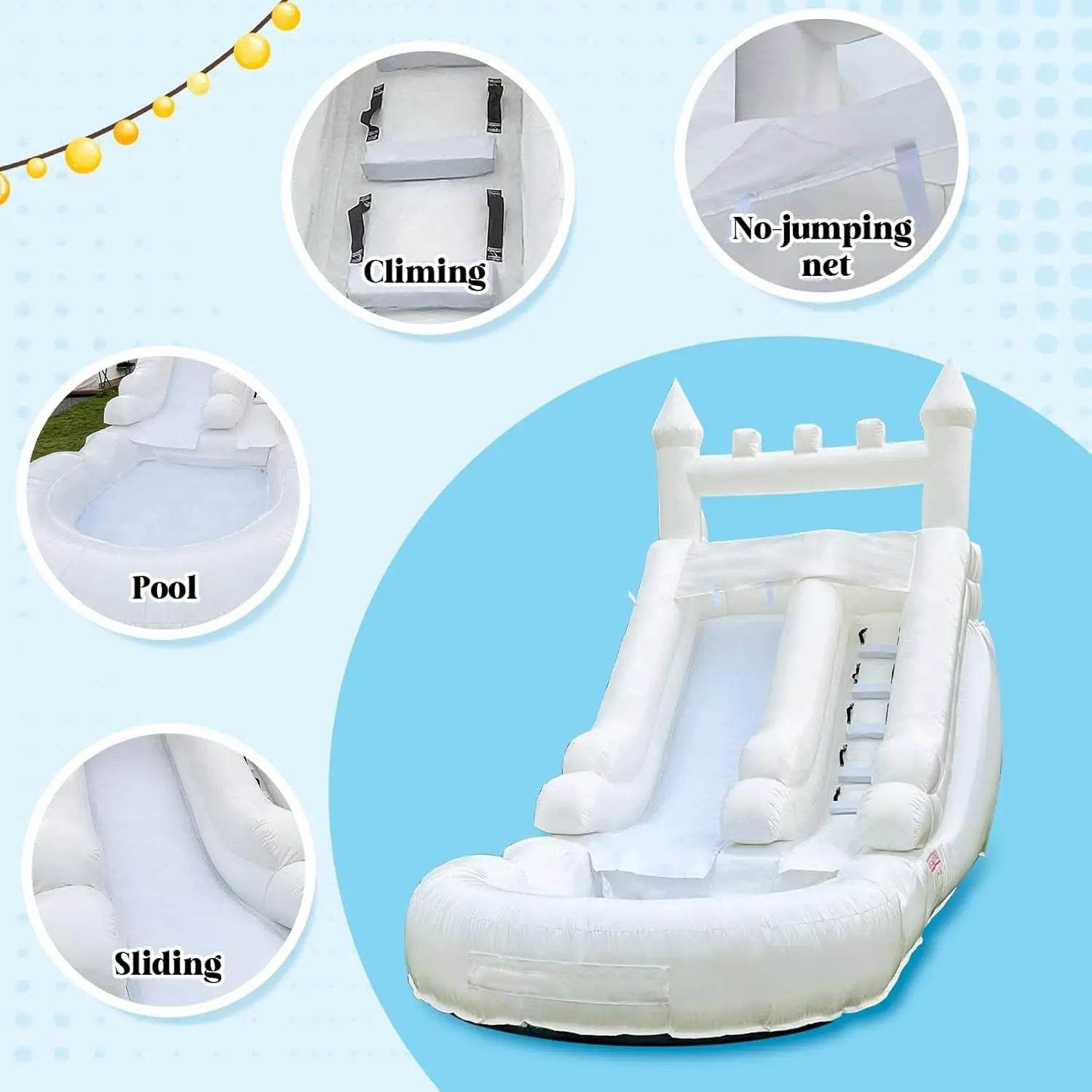 Commercial Grade White Inflatable Water Slide with Splash Pool Bouncy Castle for Adults and Kids Includes Blower Customization - ToylandEU