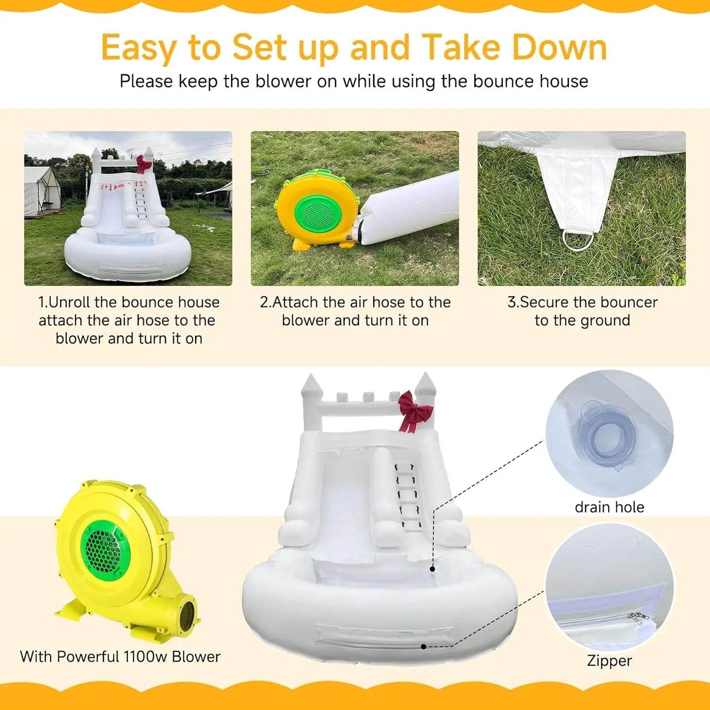 Commercial Grade White Inflatable Water Slide with Splash Pool Bouncy Castle for Adults and Kids Includes Blower Customization - ToylandEU