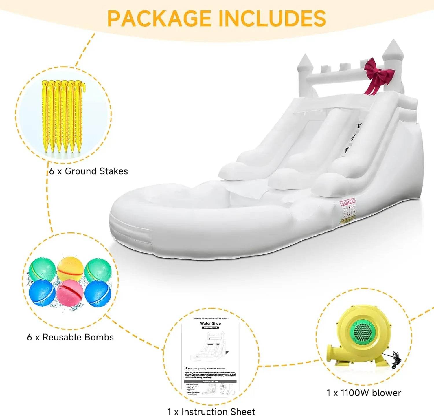 Commercial Grade White Inflatable Water Slide with Splash Pool Bouncy Castle for Adults and Kids Includes Blower Customization - ToylandEU