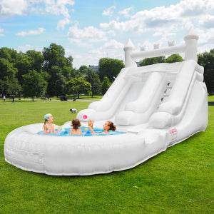 Commercial Grade White Inflatable Water Slide with Splash Pool Bouncy Castle for Adults and Kids Includes Blower Customization - ToylandEU