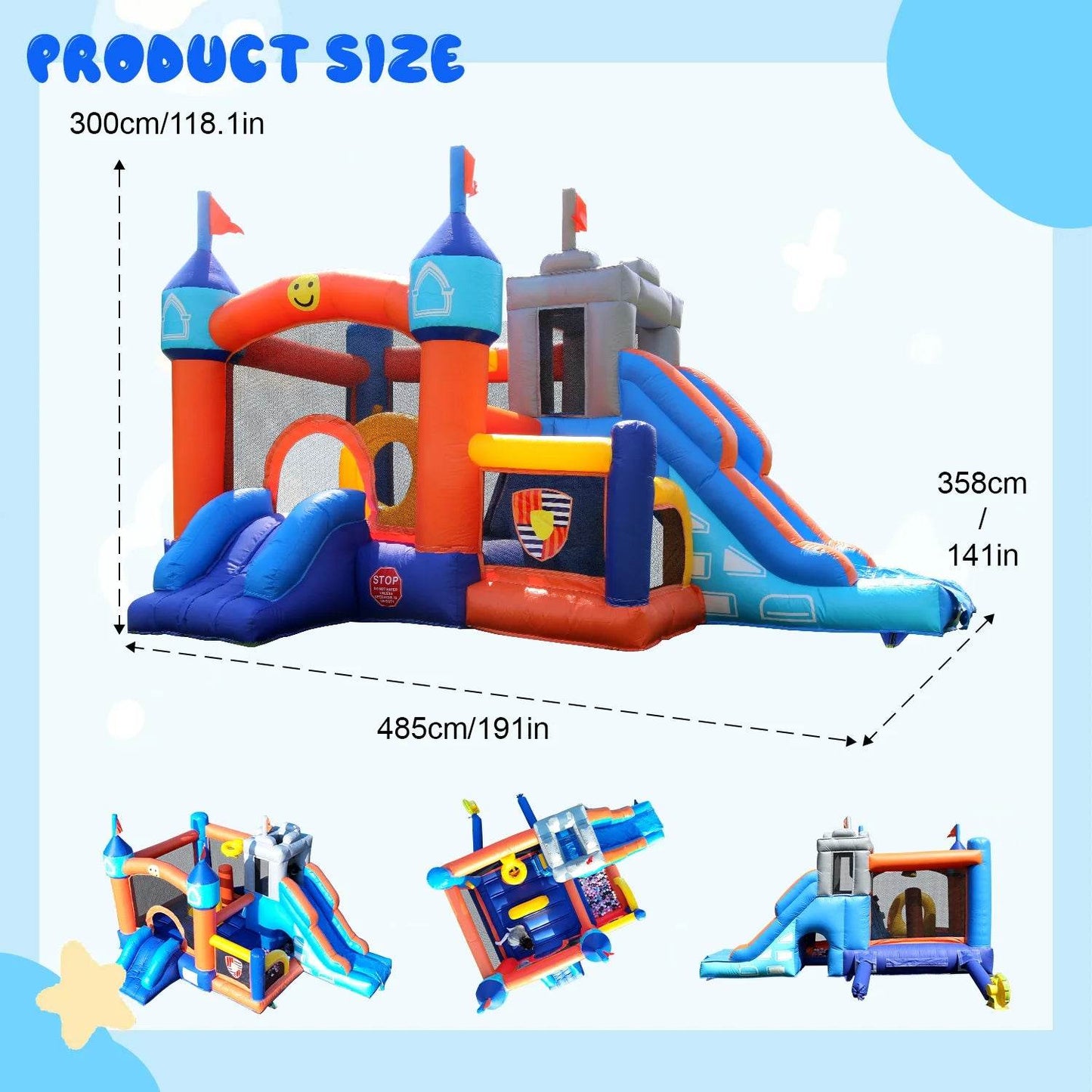 Commercial Inflatable Bounce House with PVC Bouncy Castle Slide - ToylandEU