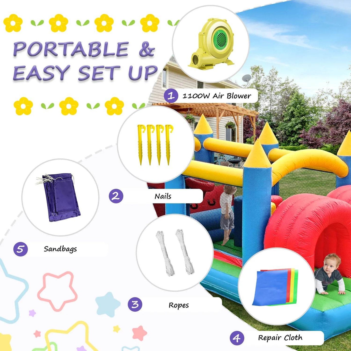 Commercial Inflatable Bounce House with PVC Bouncy Castle Slide - ToylandEU