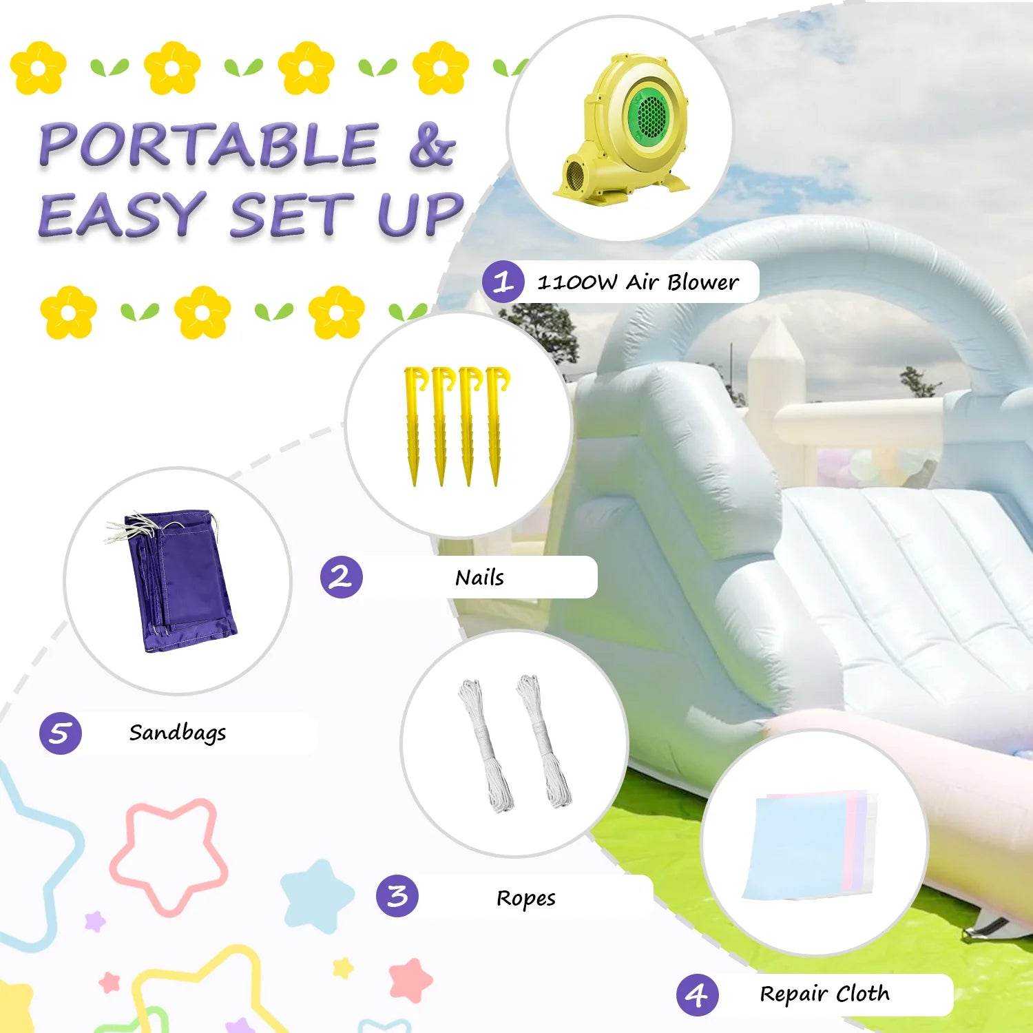 Commercial Inflatable Bounce House with PVC Bouncy Castle Slide - ToylandEU