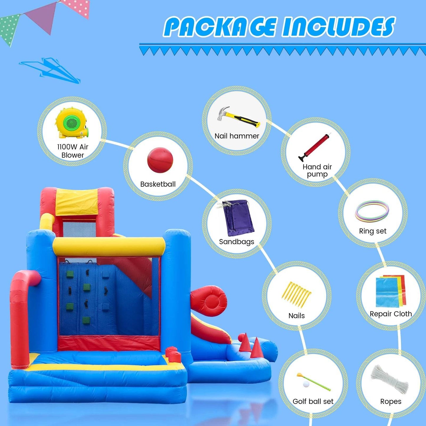 Commercial Inflatable Bounce House with PVC Bouncy Castle Slide - ToylandEU
