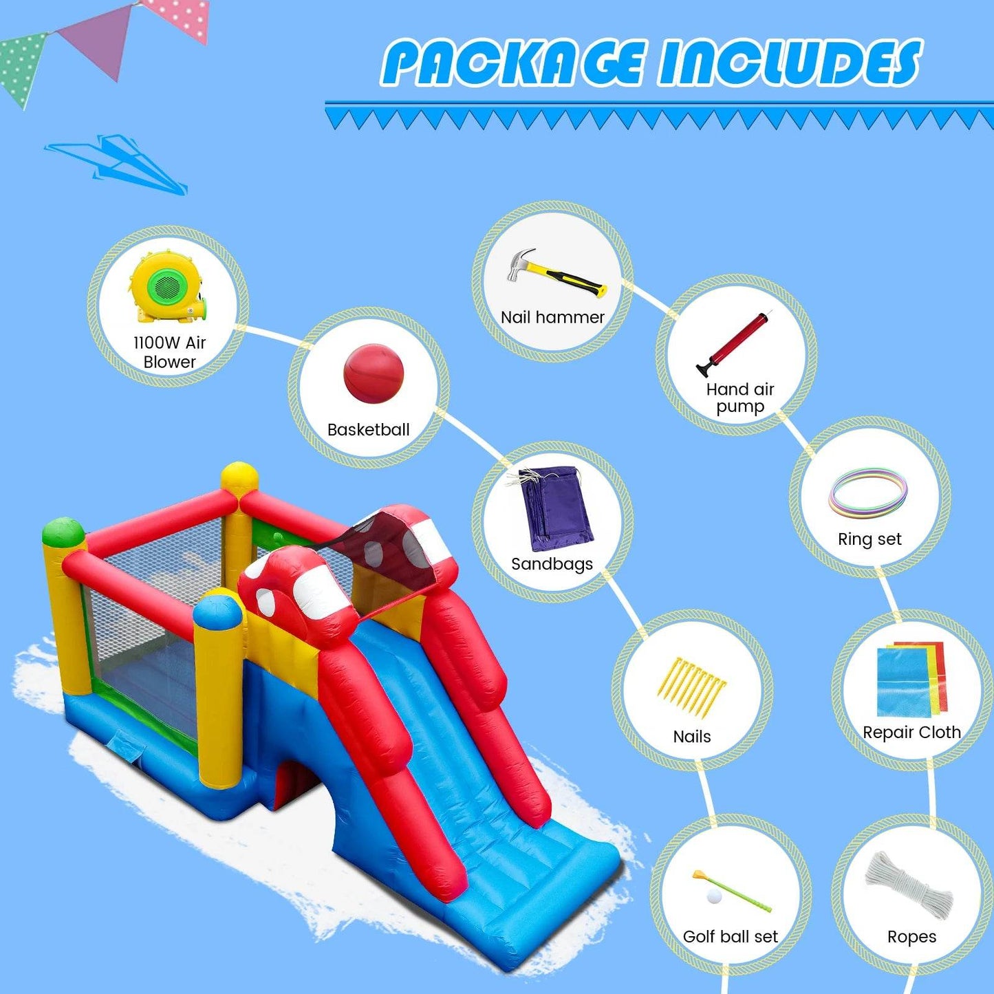 Commercial Inflatable Bounce House with PVC Bouncy Castle Slide - ToylandEU