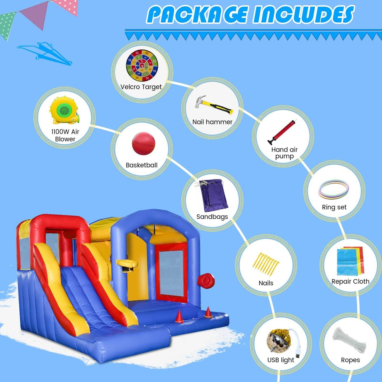 Commercial Inflatable Bounce House with PVC Bouncy Castle Slide - ToylandEU