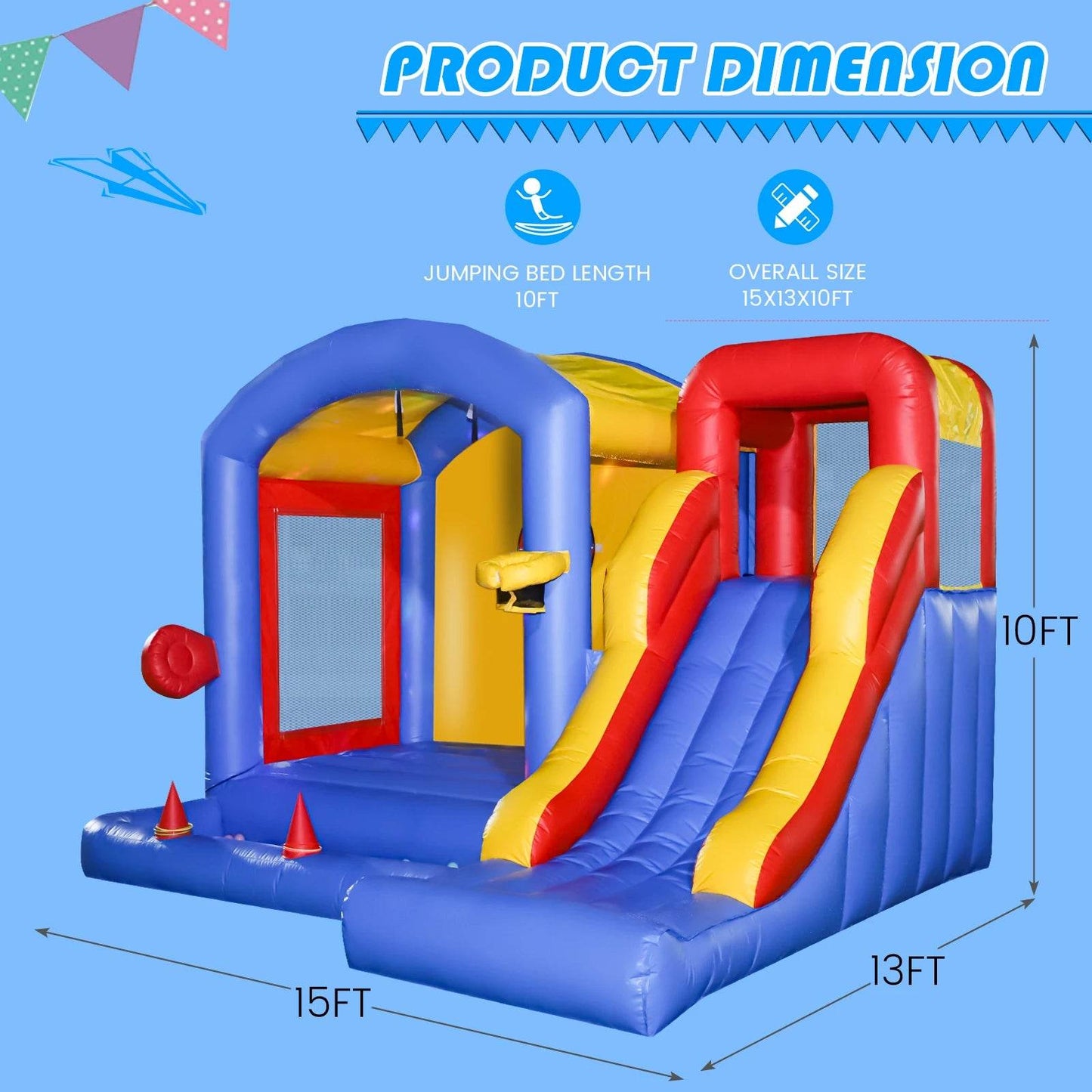 Commercial Inflatable Bounce House with PVC Bouncy Castle Slide - ToylandEU
