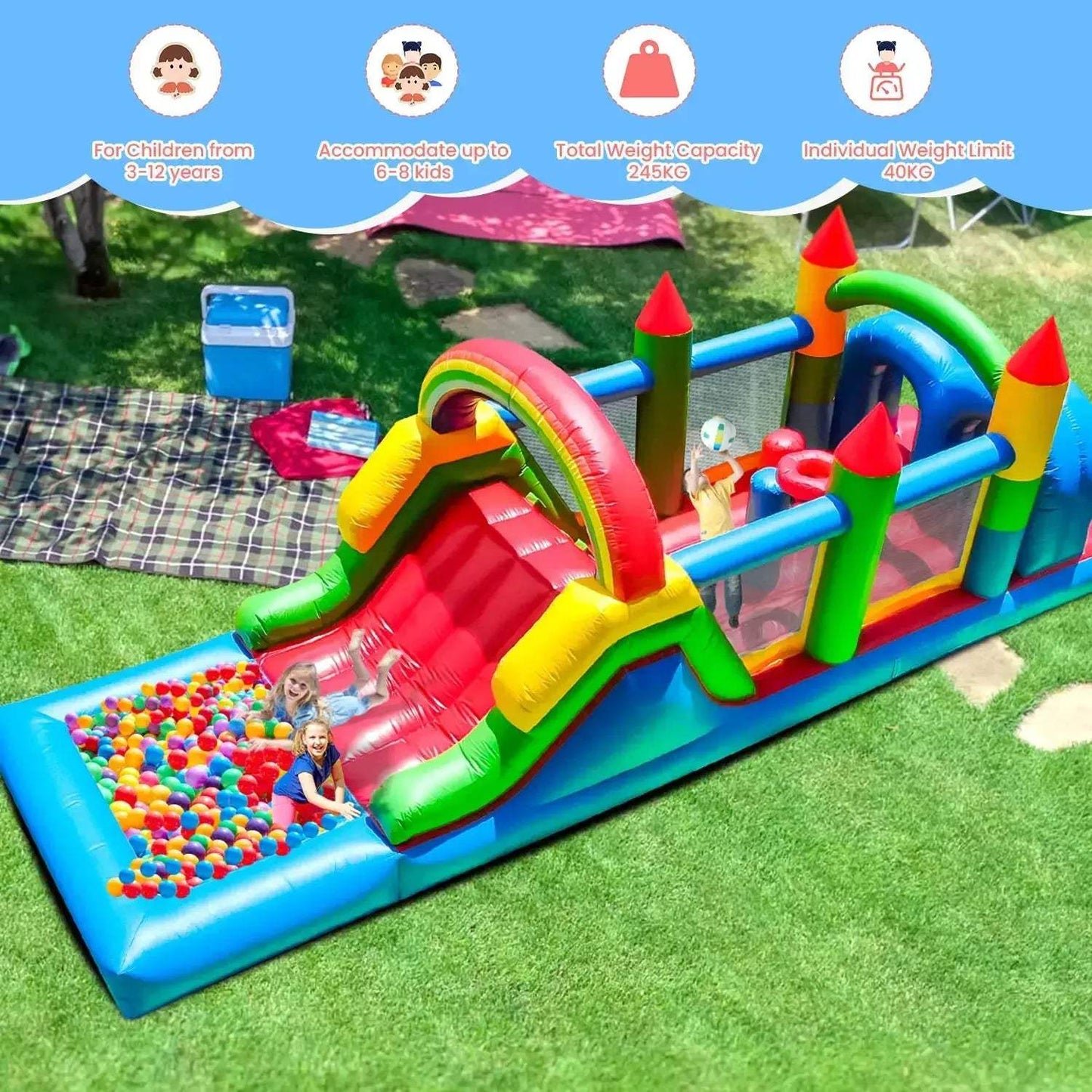 Commercial Inflatable Obstacle Course With Dual Racing Slides - ToylandEU
