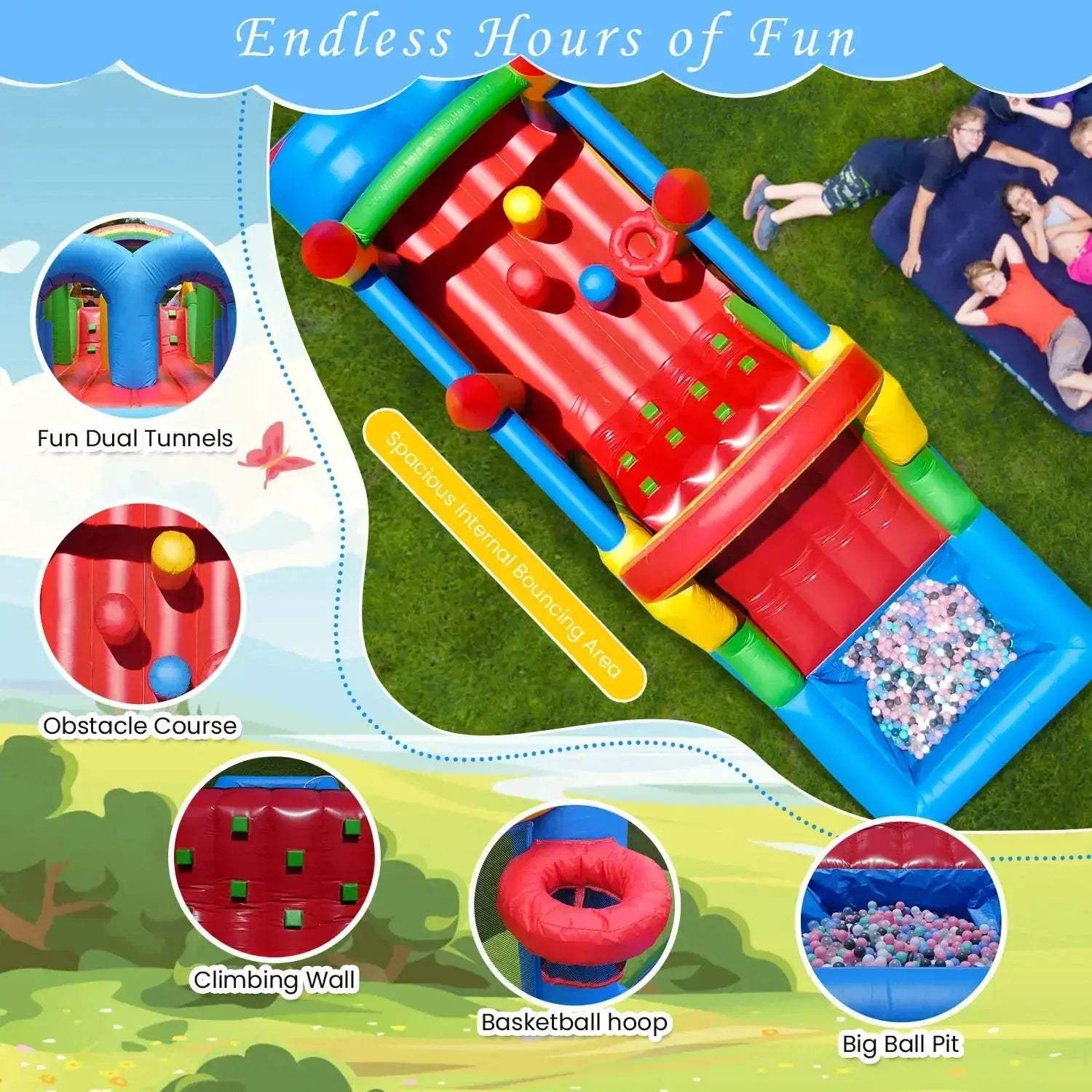 Commercial Inflatable Obstacle Course With Dual Racing Slides - ToylandEU