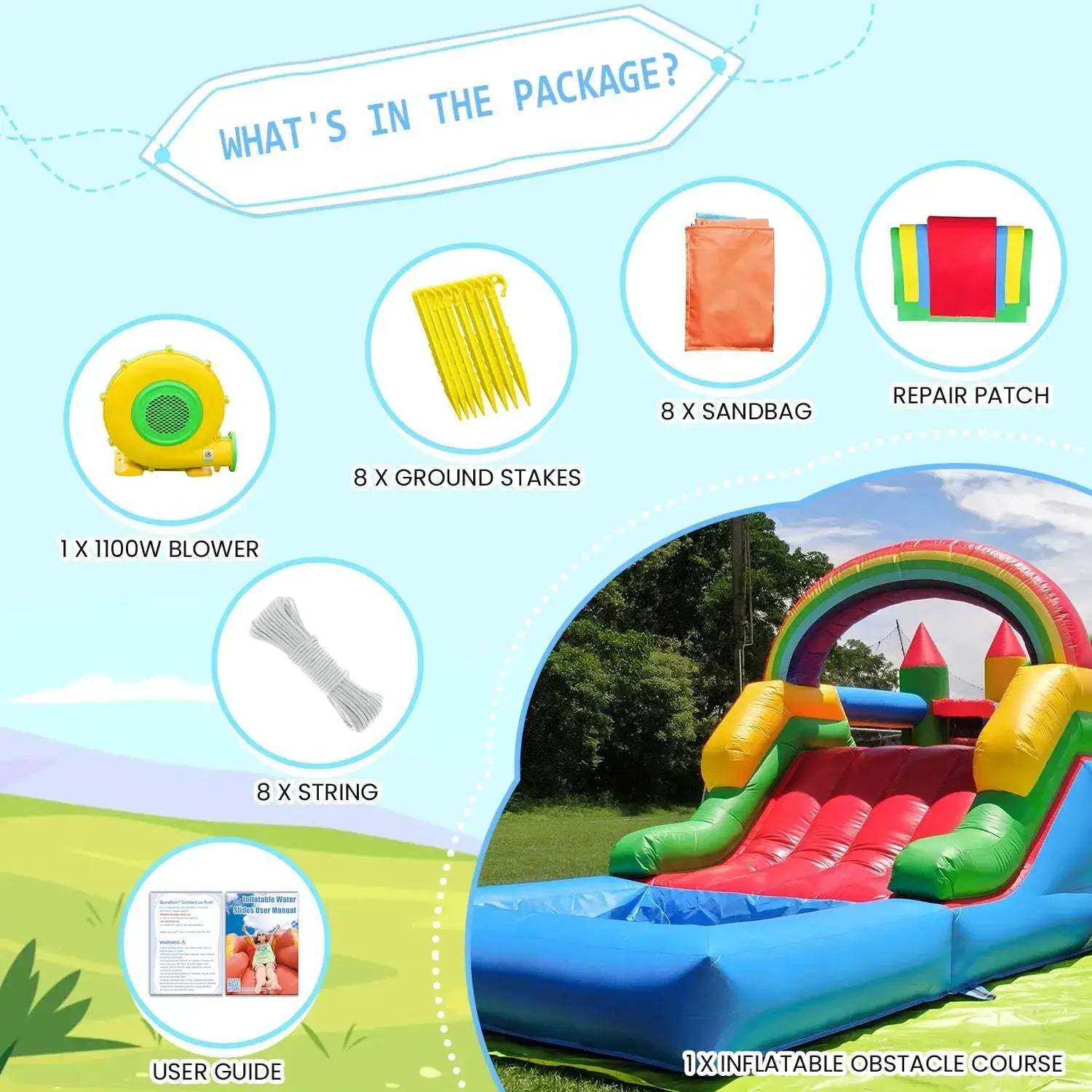 Commercial Inflatable Obstacle Course With Dual Racing Slides - ToylandEU
