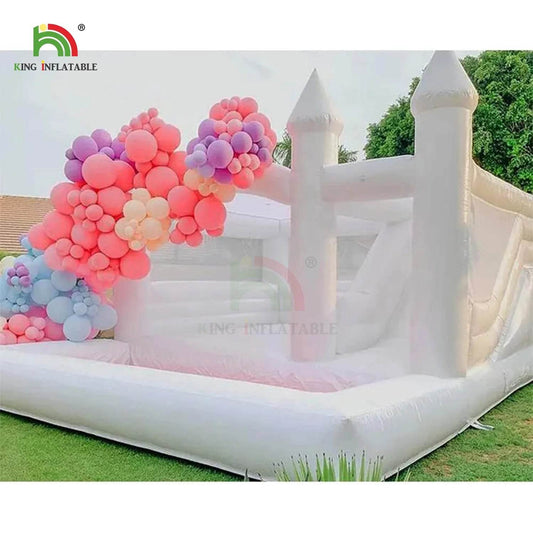 Commercial Inflatable White Bounce House with Slide and Ball Pit - ToylandEU