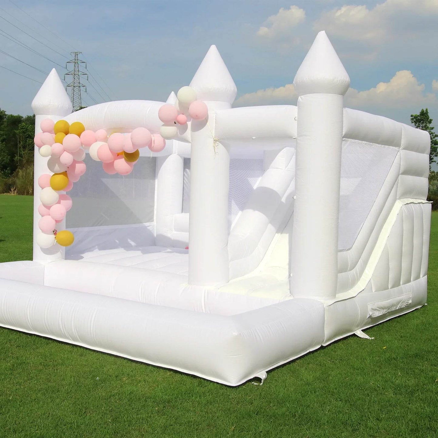 Commercial Inflatable White Bounce House with Slide and Ball Pit - ToylandEU