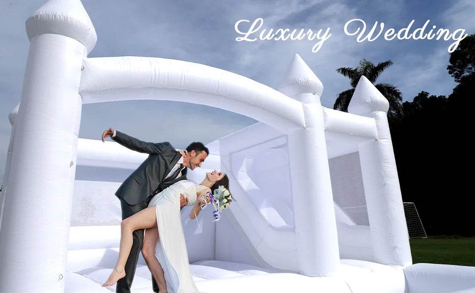 Commercial Inflatable White Bounce House with Slide and Ball Pit - ToylandEU