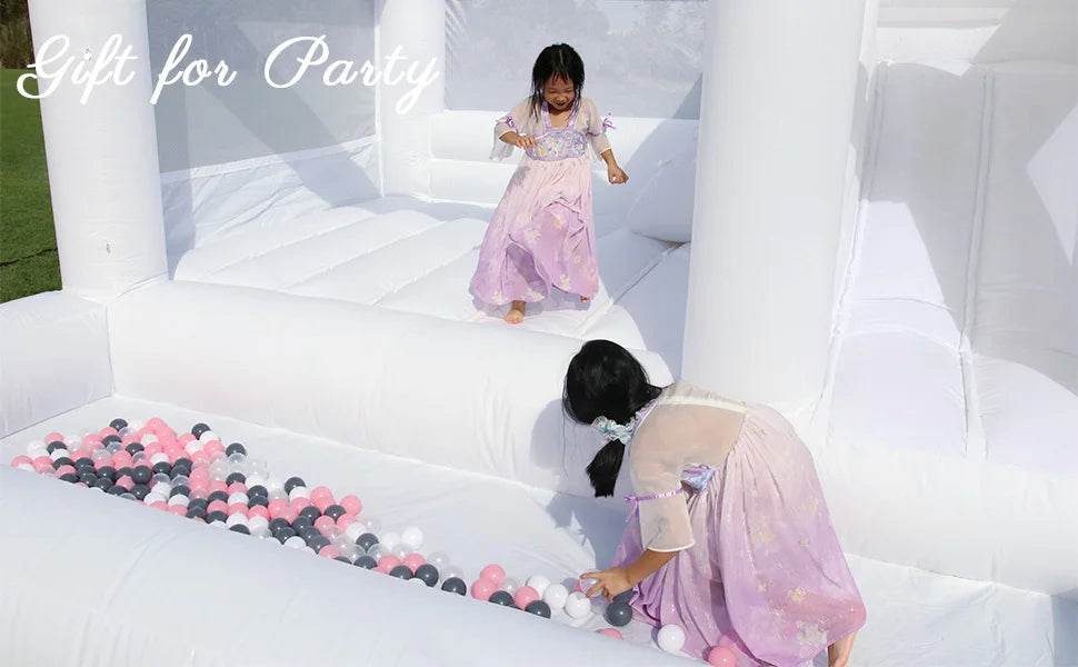 Commercial Inflatable White Bounce House with Slide and Ball Pit - ToylandEU