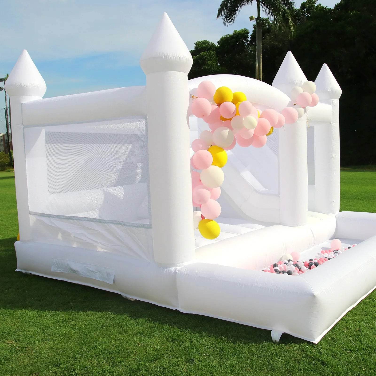 Commercial Inflatable White Bounce House with Slide and Ball Pit - ToylandEU