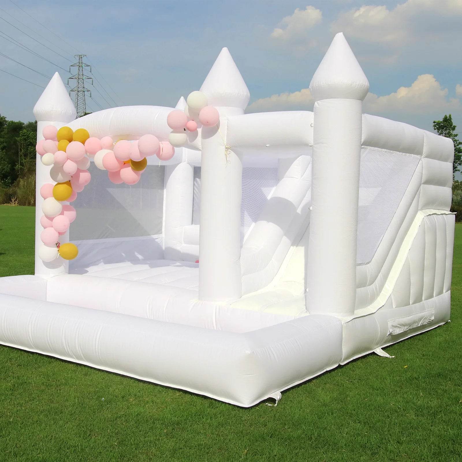 Commercial Inflatable White Bounce House with Slide and Ball Pit - ToylandEU