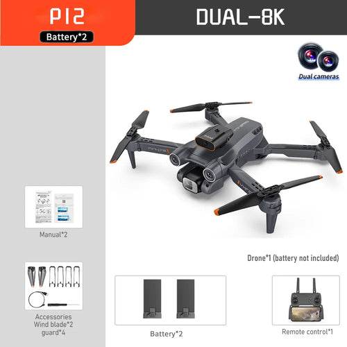 Compact P12 Mini Drone with 4K/8K Camera & Smart Obstacle Avoidance - ToylandEU