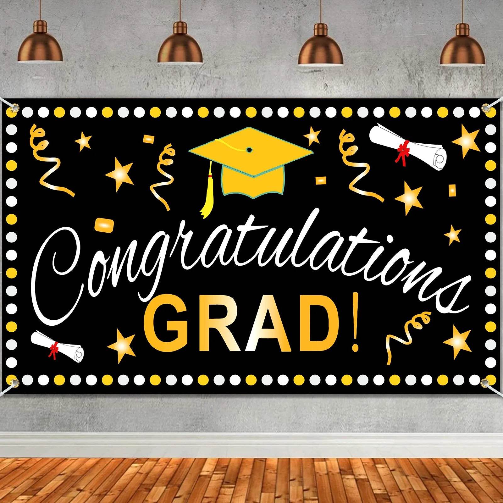 Congrats Grad Graduation Season Banner Hanging Flag Cloth - ToylandEU