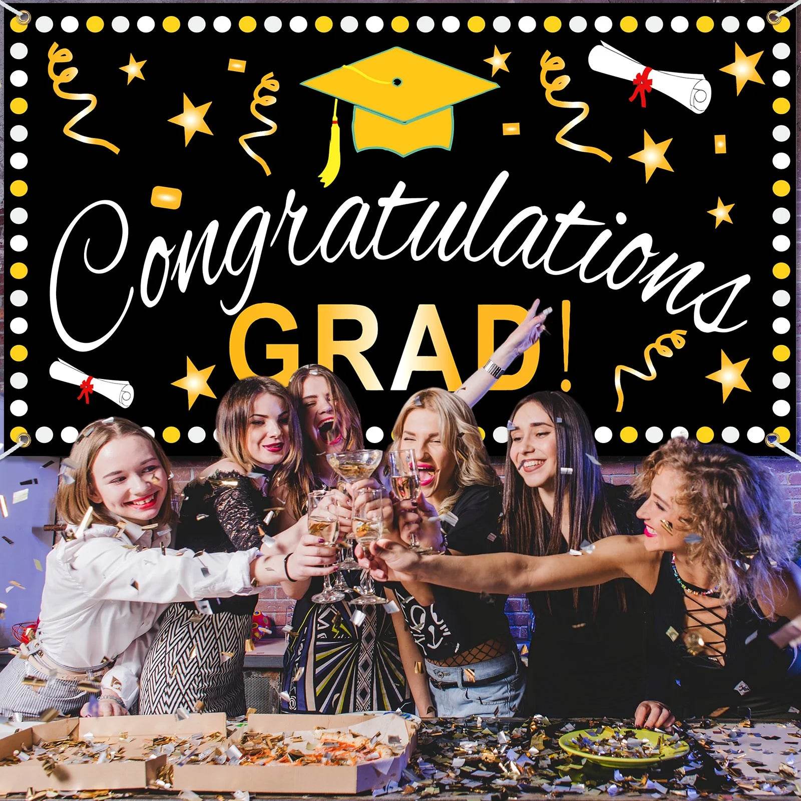 Congrats Grad Graduation Season Banner Hanging Flag Cloth - ToylandEU