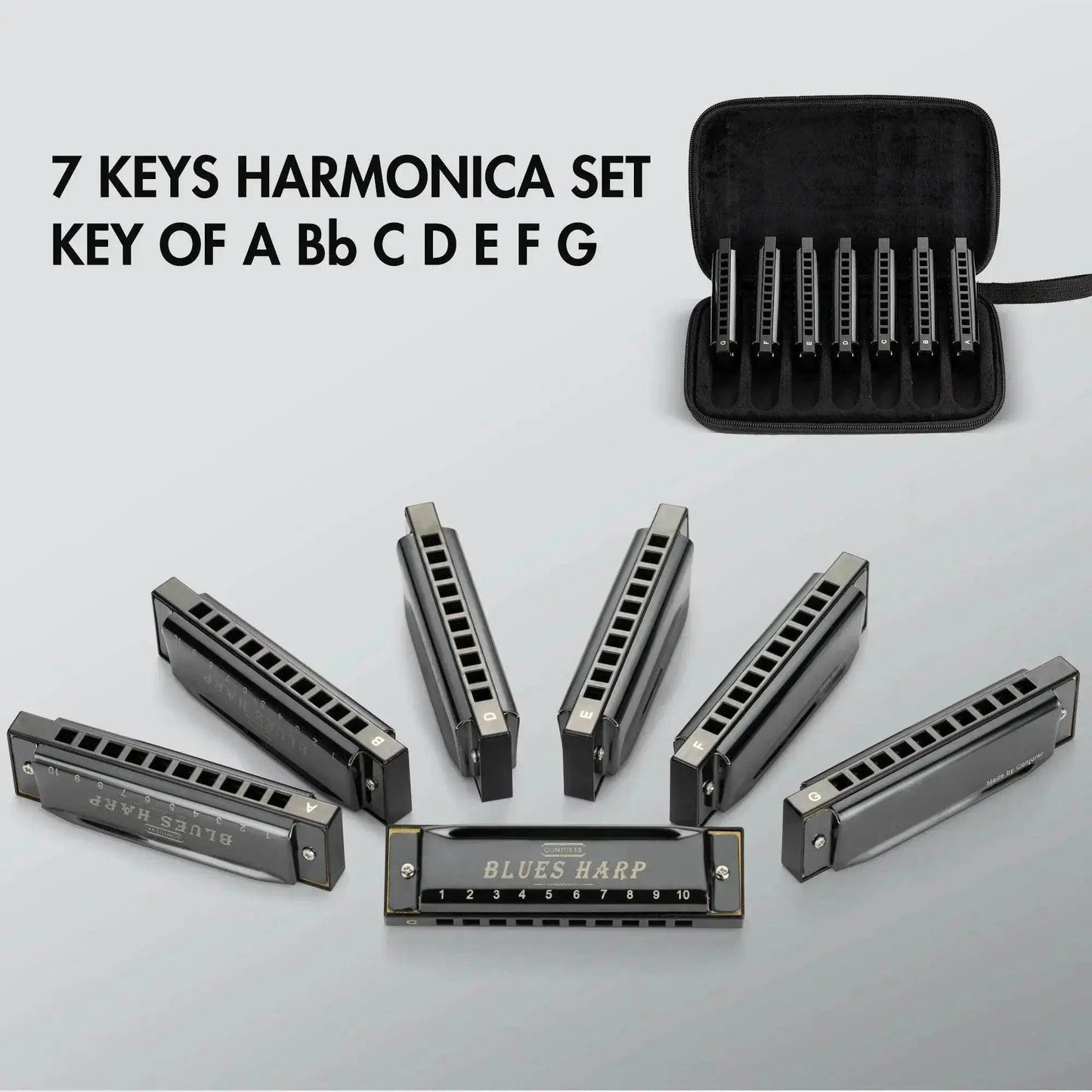  Conjurer 10 Hole Blues Harmonica Set of 7 Keys with Case -  ToylandEU™